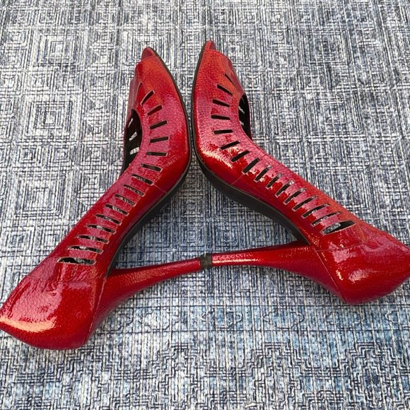 Jessica Simpson Women Heel Red Leather Upper Shoes Open Toe Pump Size 37 6.5US - Picture 4 of 11